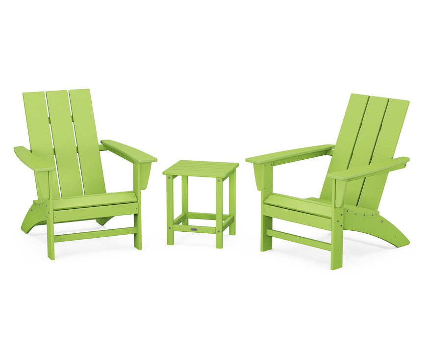 POLYWOOD Modern 3-Piece Adirondack Set with Long Island 18" Side Table in Lime image