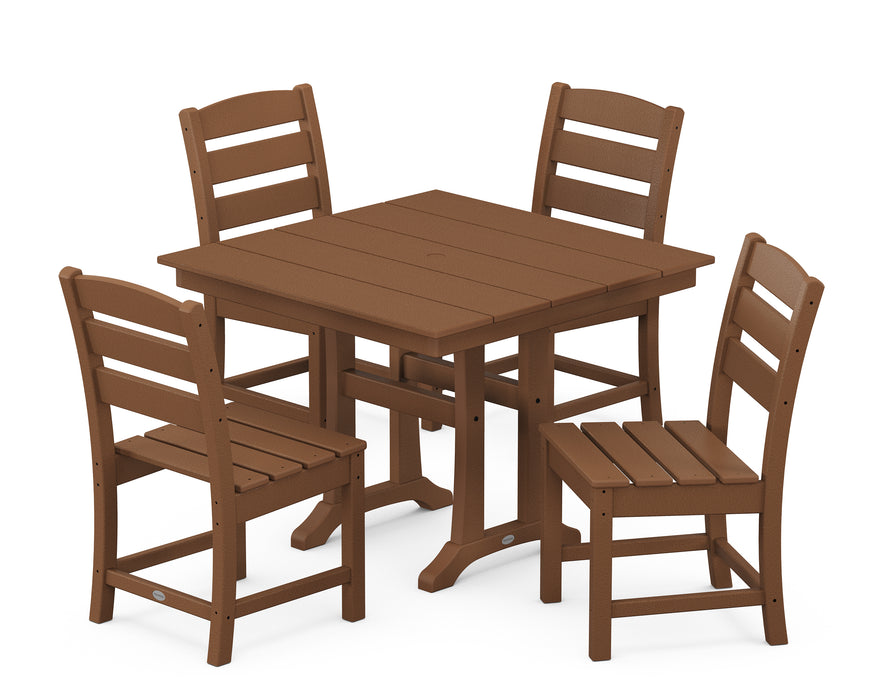 POLYWOOD Lakeside 5-Piece Farmhouse Trestle Side Chair Dining Set in Teak image