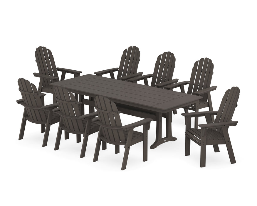 POLYWOOD Vineyard 9-Piece Curveback Adirondack Farmhouse Dining Set with Trestle Legs in Vintage Coffee