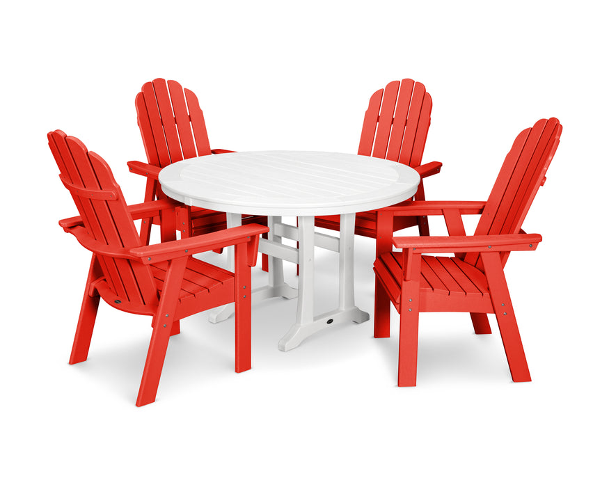 POLYWOOD Vineyard Curveback Adirondack 5-Piece Nautical Trestle Dining Set in Sunset Red / White