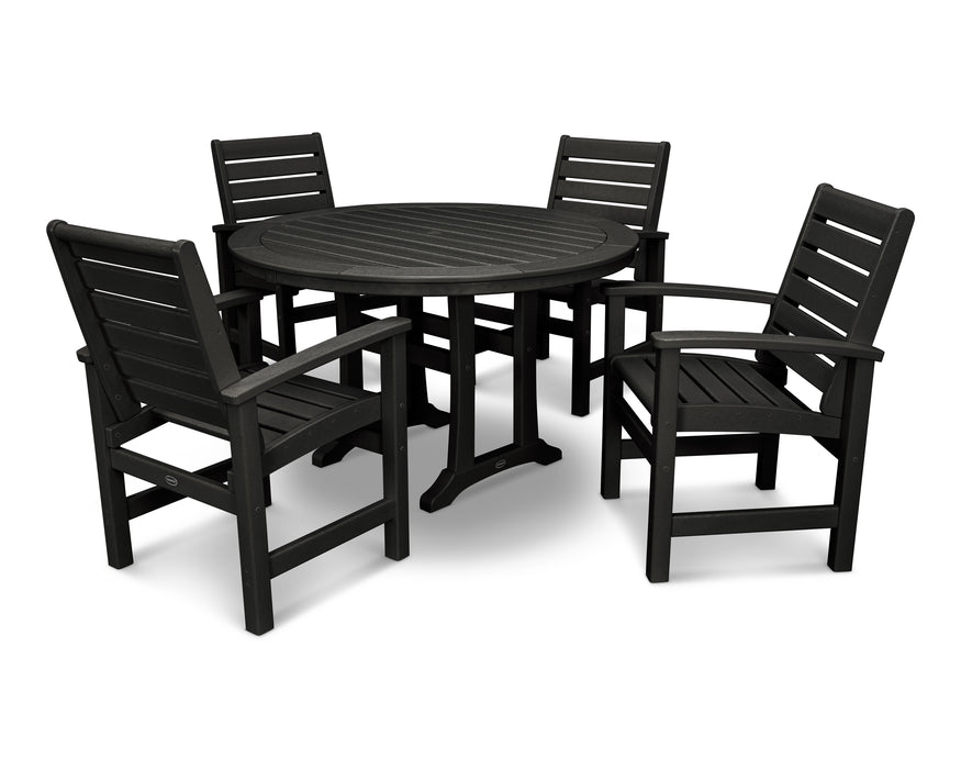 POLYWOOD Signature 5-Piece Round Dining Set with Trestle Legs in Black