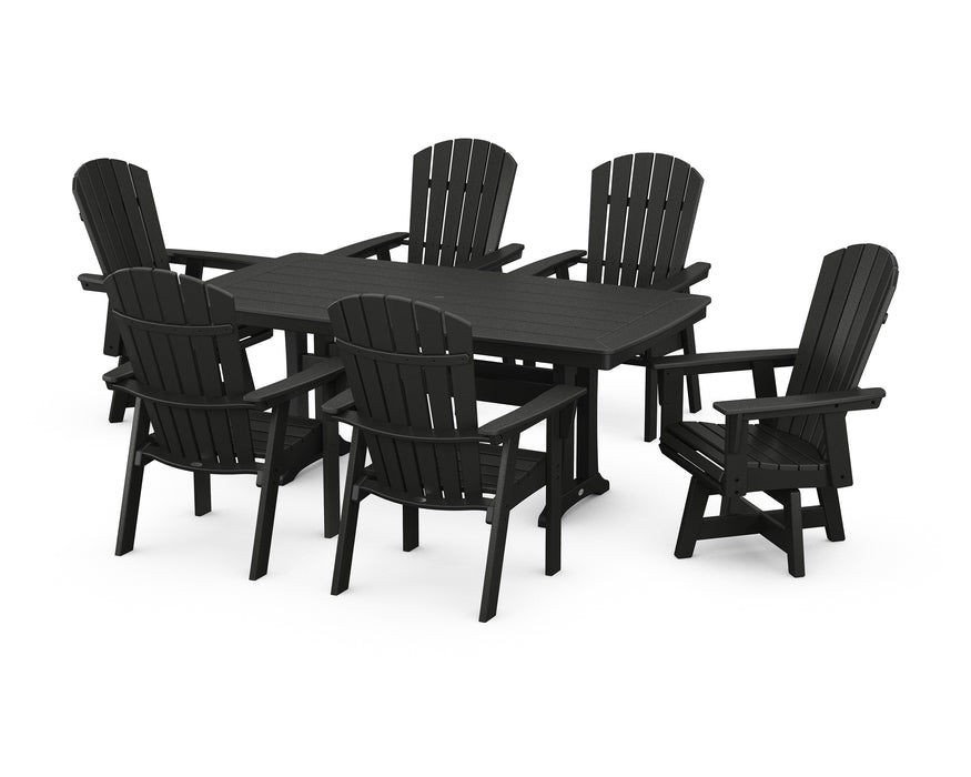 POLYWOOD Nautical 7-Piece Trestle Swivel Dining Set in Black