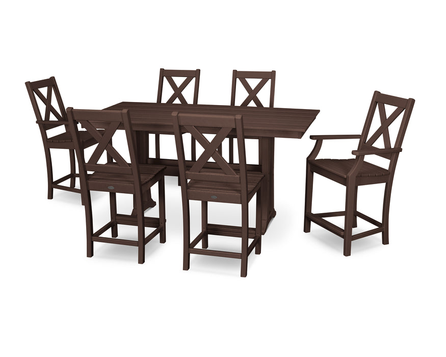 POLYWOOD Braxton 7-Piece Farmhouse Trestle Counter Set in Mahogany image