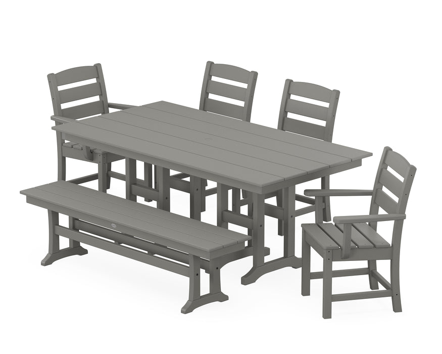 POLYWOOD Lakeside 6-Piece Farmhouse Dining Set with Bench in Slate Grey image