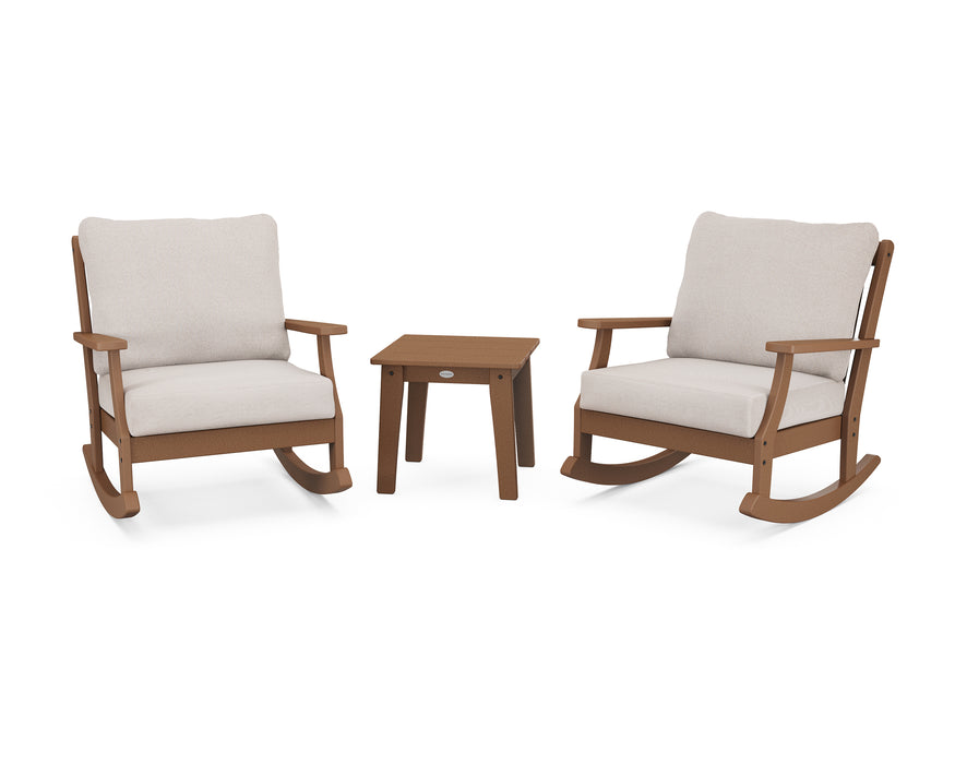 POLYWOOD Braxton 3-Piece Deep Seating Rocker Set in Teak / Dune Burlap