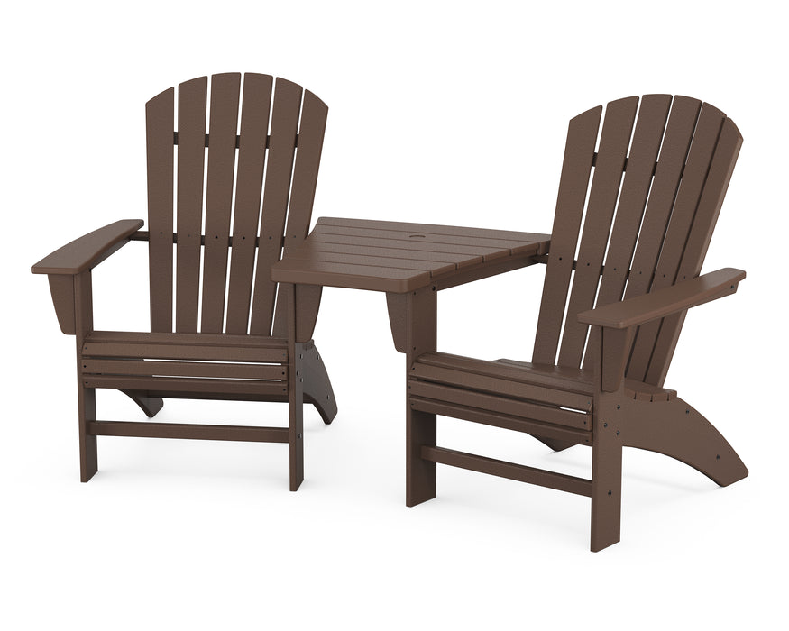 POLYWOOD Nautical 3-Piece Curveback Adirondack Set with Angled Connecting Table in Mahogany image