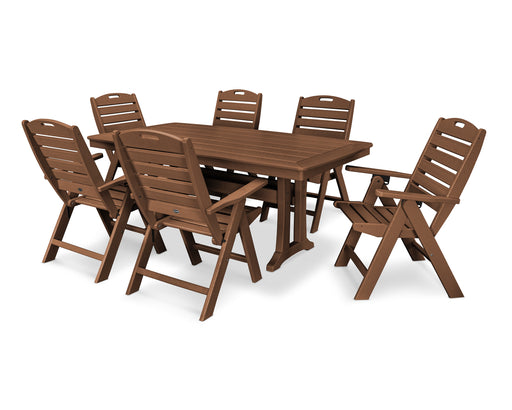 POLYWOOD 7-Piece Nautical Highback Chair Dining Set with Trestle Legs in Teak image