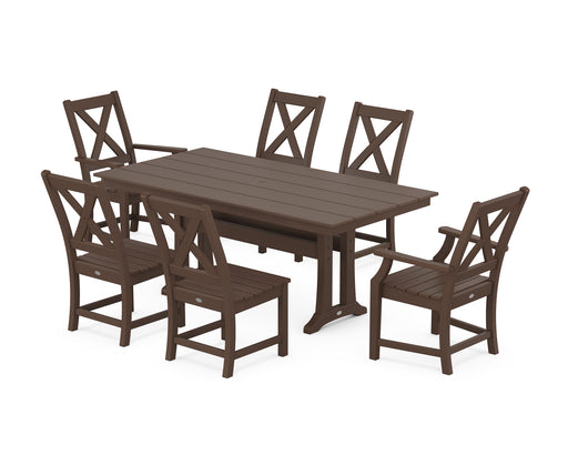 POLYWOOD Braxton 7-Piece Farmhouse Dining Set With Trestle Legs in Mahogany image