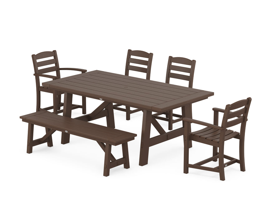 POLYWOOD La Casa Cafe 6-Piece Rustic Farmhouse Dining Set with Bench in Mahogany image