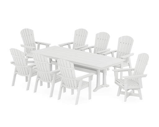 POLYWOOD Nautical Curveback Adirondack Swivel 9-Piece Farmhouse Dining Set with Trestle Legs in White image