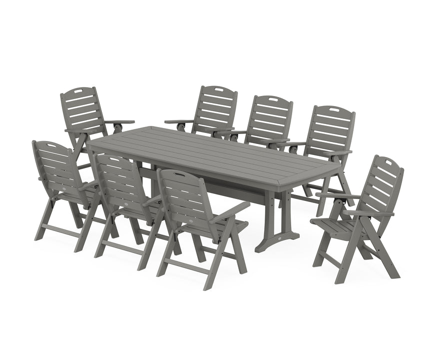 POLYWOOD Nautical Highback 9-Piece Dining Set with Trestle Legs in Slate Grey image