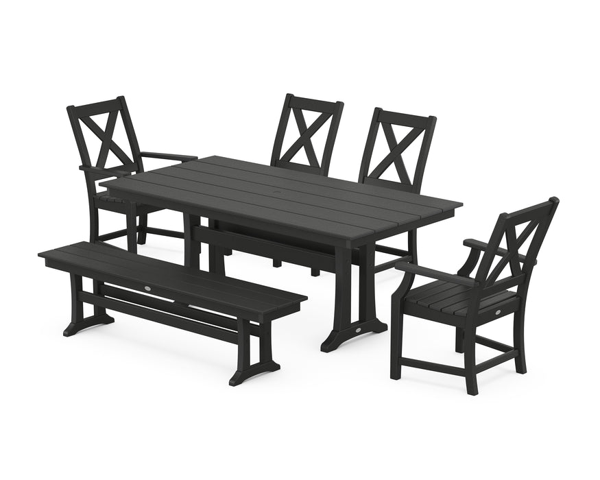 POLYWOOD Braxton 6-Piece Farmhouse Dining Set With Trestle Legs in Black image