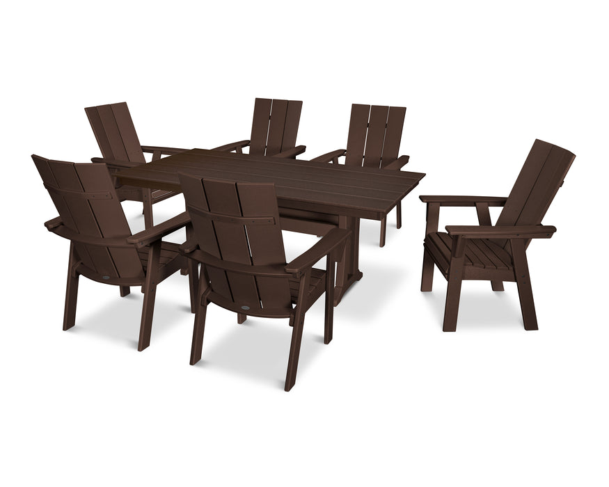 POLYWOOD Modern Curveback Adirondack 7-Piece Farmhouse Dining Set with Trestle Legs in Mahogany image