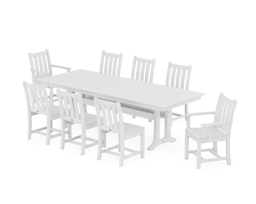 POLYWOOD Traditional Garden 9-Piece Farmhouse Dining Set with Trestle Legs in White image