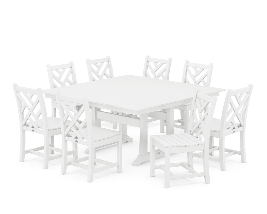 POLYWOOD Chippendale 9-Piece Farmhouse Trestle Dining Set in White