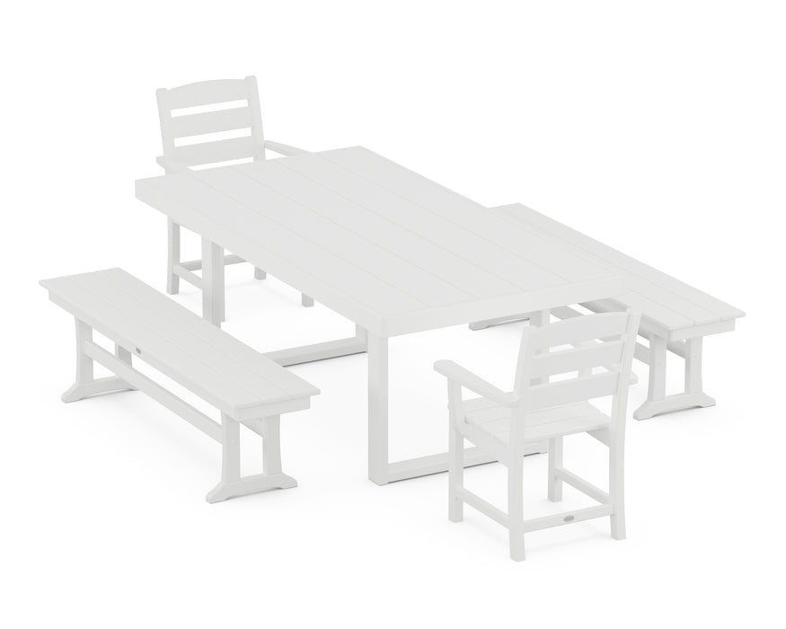 POLYWOOD Lakeside 5-Piece Dining Set with Benches in White