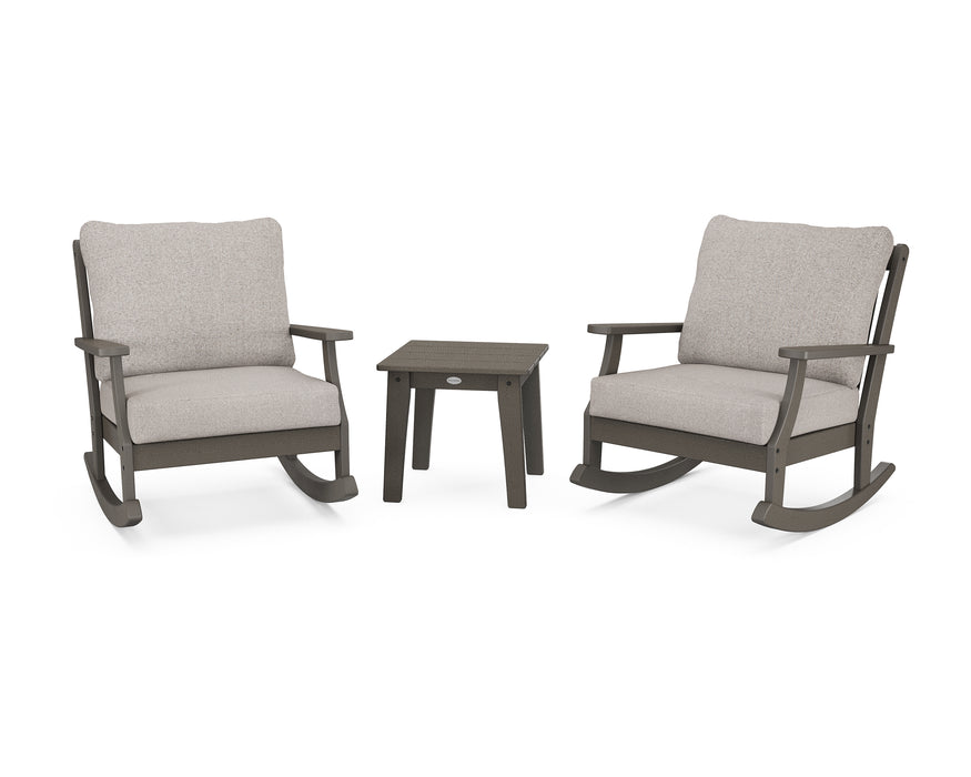 POLYWOOD Braxton 3-Piece Deep Seating Rocker Set in Vintage Coffee / Weathered Tweed