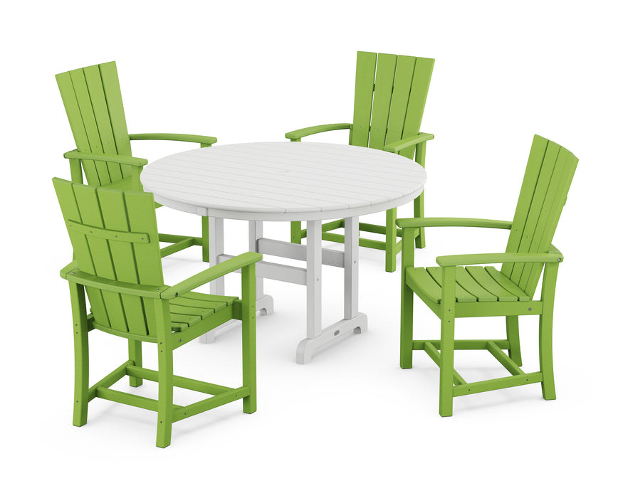 POLYWOOD Quattro 5-Piece Round Farmhouse Dining Set in Lime