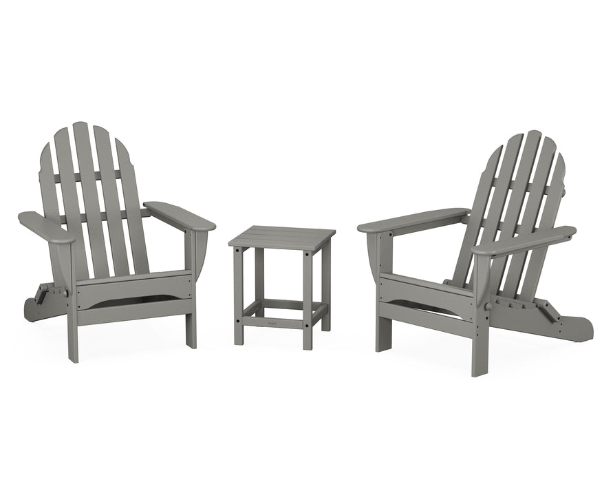 POLYWOOD Classic Folding Adirondack 3-Piece Set with Long Island 18" Side Table in Slate Grey