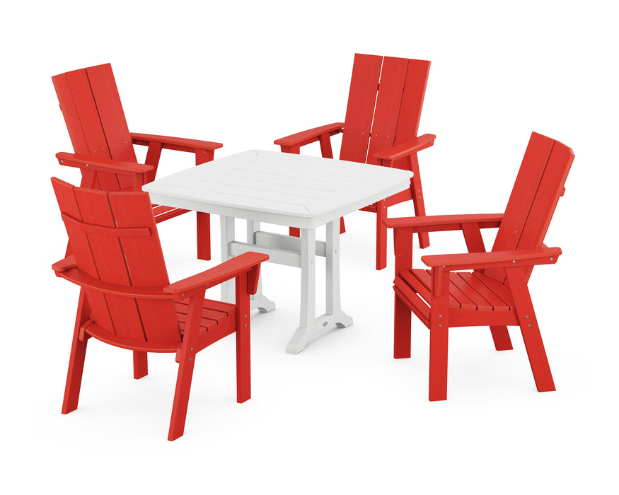 POLYWOOD Modern Adirondack 5-Piece Dining Set with Trestle Legs in Sunset Red / White