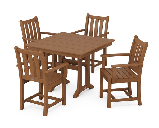 POLYWOOD Traditional Garden 5-Piece Farmhouse Dining Set With Trestle Legs in Teak image