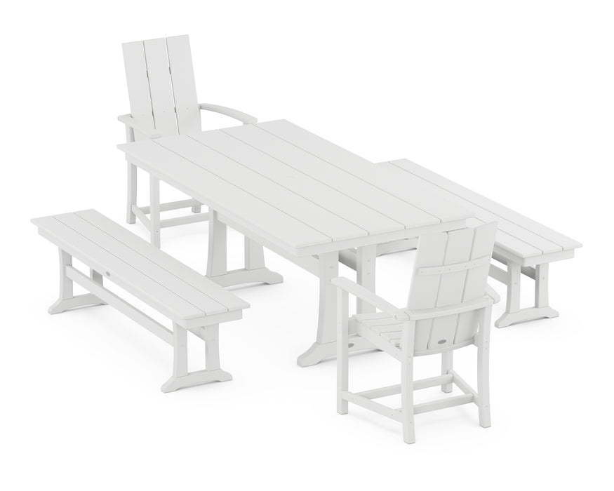 POLYWOOD Modern Adirondack 5-Piece Farmhouse Dining Set With Trestle Legs in White