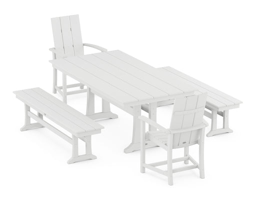 POLYWOOD Modern Adirondack 5-Piece Farmhouse Dining Set With Trestle Legs in White image