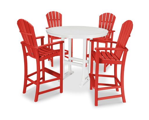 POLYWOOD 5 Piece Palm Coast Bar Set in Sunset Red / White image