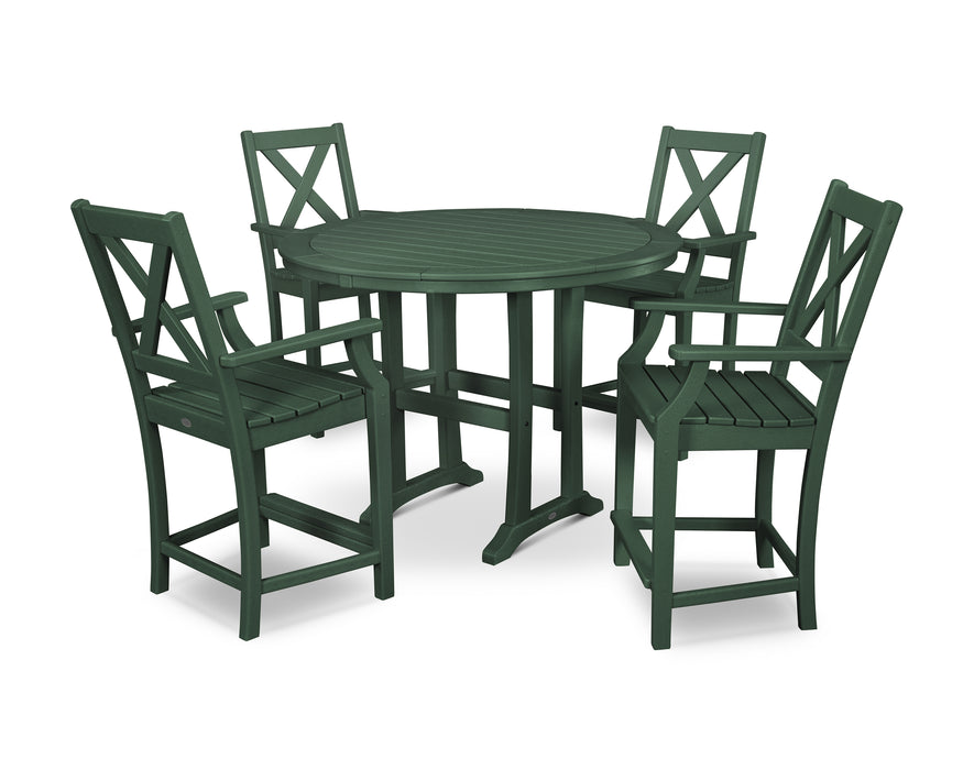 POLYWOOD Braxton 5-Piece Nautical Trestle Arm Chair Counter Set in Green image