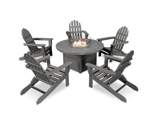 POLYWOOD Classic Folding Adirondack 6-Piece Conversation Set with Fire Pit Table in Slate Grey image