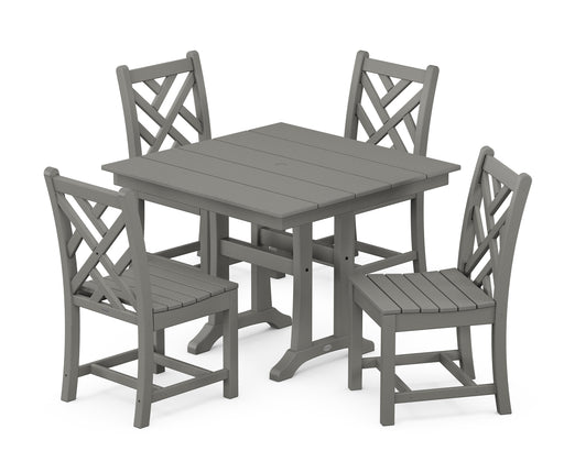 POLYWOOD Chippendale 5-Piece Farmhouse Trestle Side Chair Dining Set in Slate Grey image