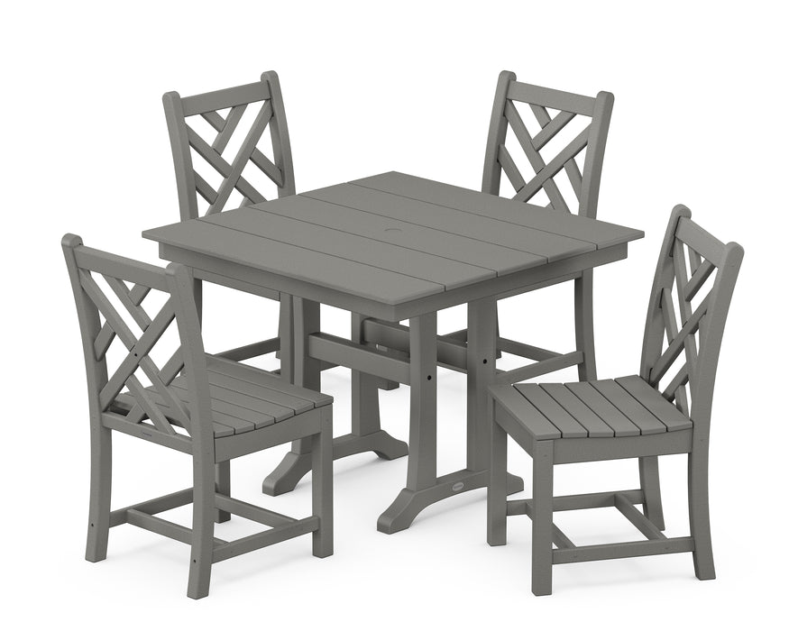 POLYWOOD Chippendale 5-Piece Farmhouse Trestle Side Chair Dining Set in Slate Grey image