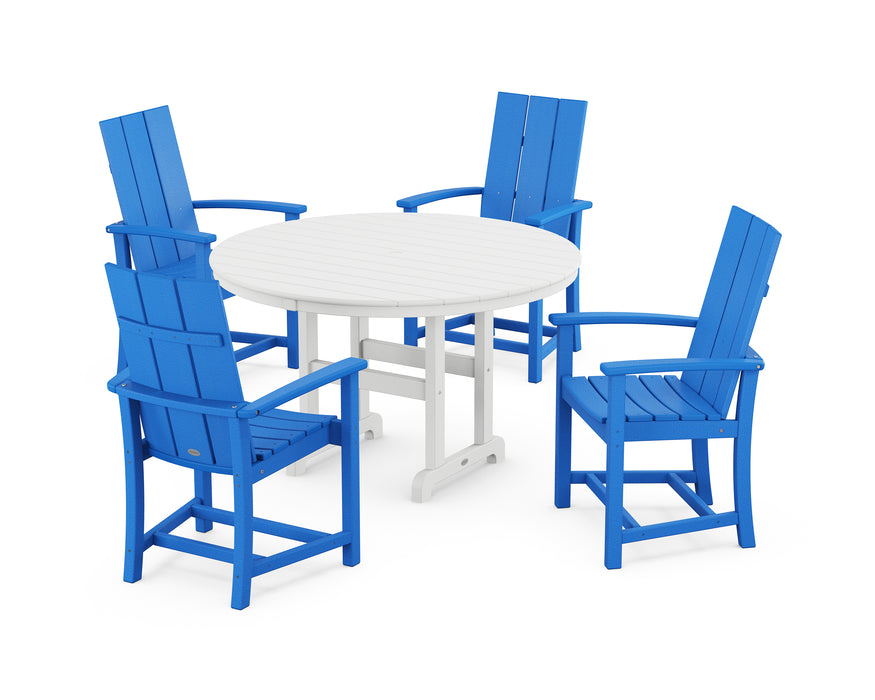 POLYWOOD Modern Adirondack 5-Piece Round Farmhouse Dining Set in Pacific Blue