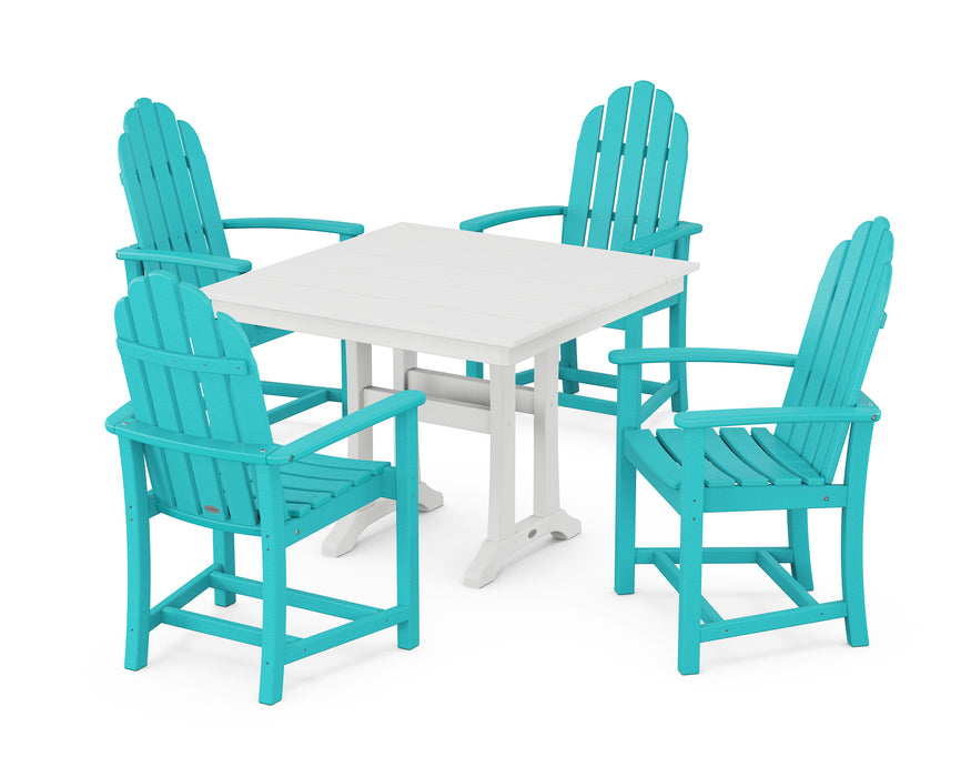 POLYWOOD Classic Adirondack 5-Piece Farmhouse Dining Set With Trestle Legs in Aruba / White image