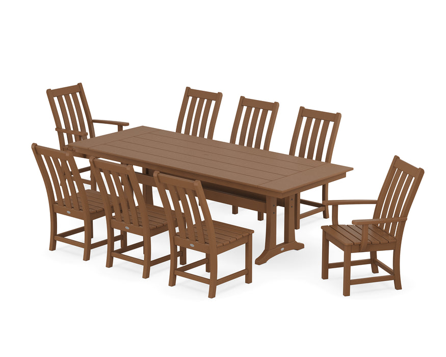 POLYWOOD Vineyard 9-Piece Farmhouse Dining Set with Trestle Legs in Teak