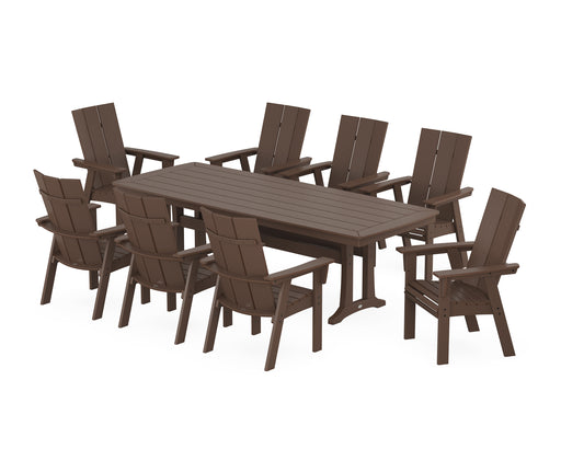 POLYWOOD Modern Curveback Adirondack 9-Piece Dining Set with Trestle Legs in Mahogany image