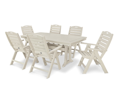 POLYWOOD 7-Piece Nautical Highback Chair Dining Set with Trestle Legs in Sand image