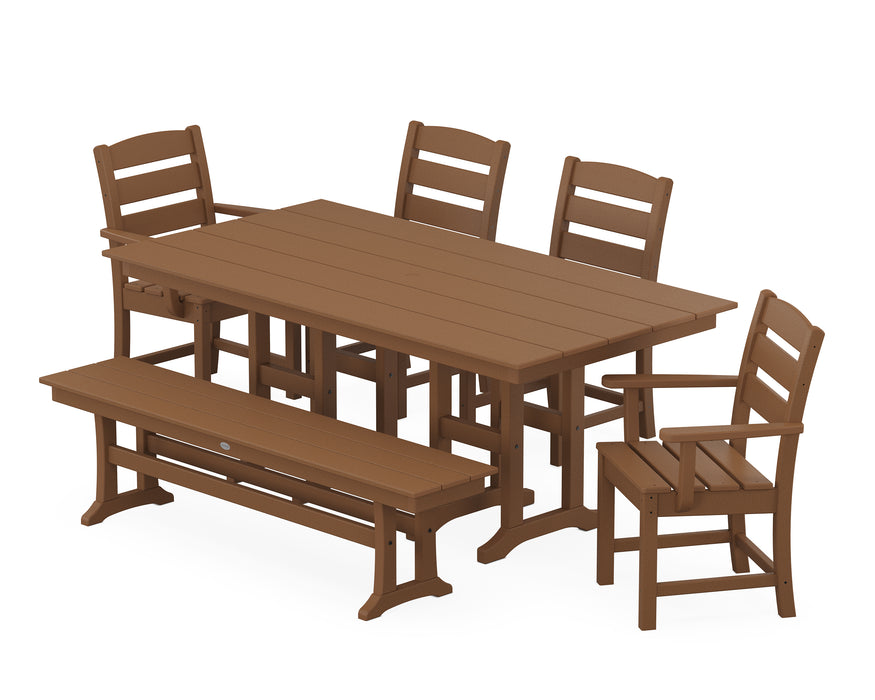 POLYWOOD Lakeside 6-Piece Farmhouse Dining Set with Bench in Teak image