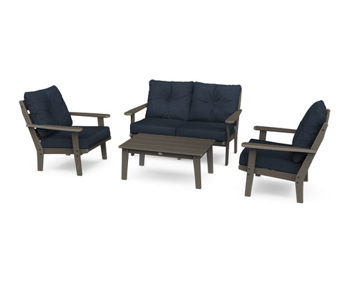 POLYWOOD Lakeside 4-Piece Deep Seating Set in Vintage Coffee / Marine Indigo image