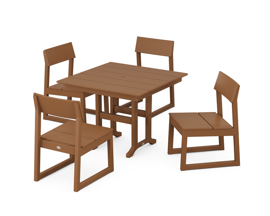 POLYWOOD EDGE Side Chair 5-Piece Farmhouse Dining Set in Teak image