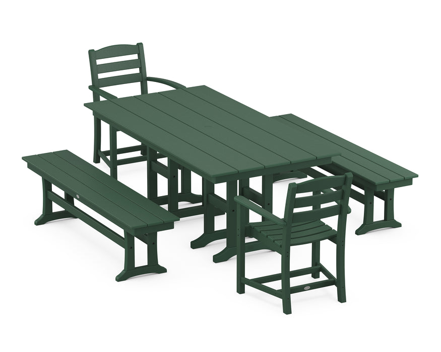 POLYWOOD La Casa Cafe 5-Piece Farmhouse Dining Set with Benches in Green image