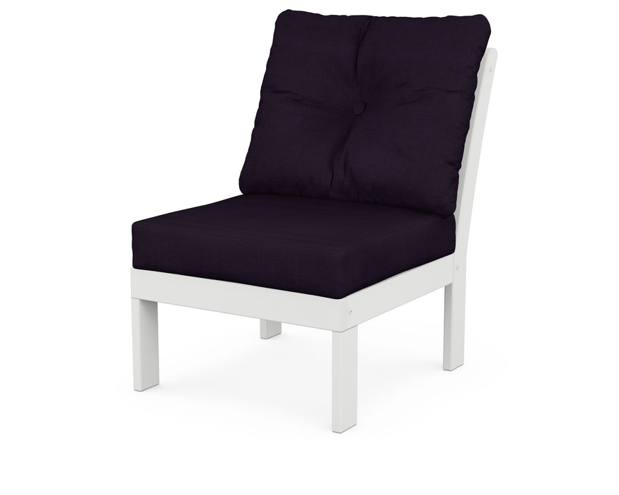 POLYWOOD Vineyard Modular Armless Chair in White / Navy Linen