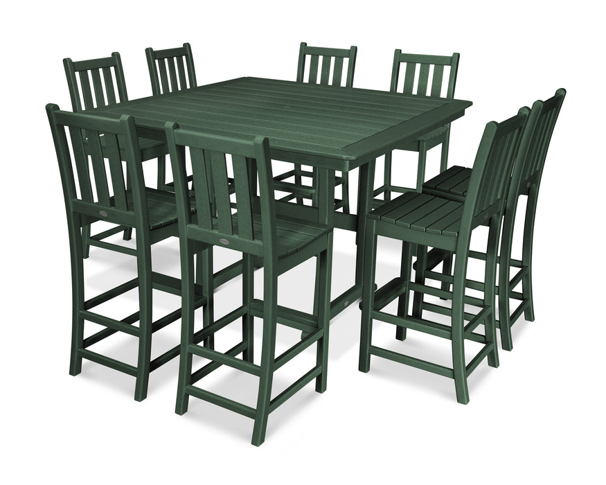 POLYWOOD Traditional Garden 9-Piece Nautical Trestle Bar Set in Green