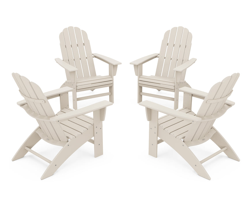 POLYWOOD 4-Piece Vineyard Curveback Adirondack Chair Conversation Set in Sand