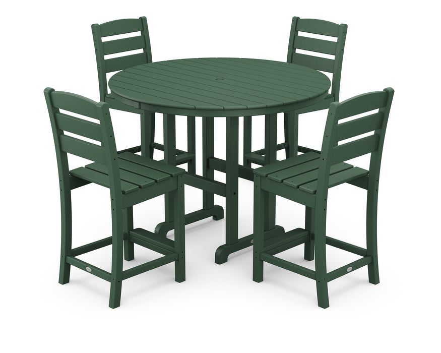 POLYWOOD Lakeside 5-Piece Farmhouse Round Side Chair Counter  Set in Green image