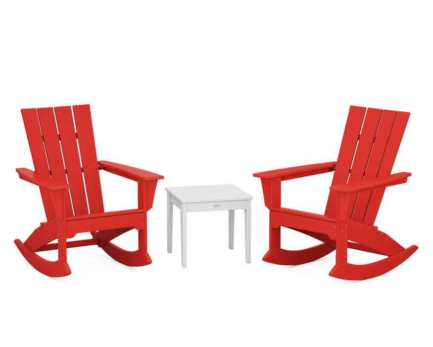 POLYWOOD Quattro 3-Piece Rocker Set in Sunset Red / White