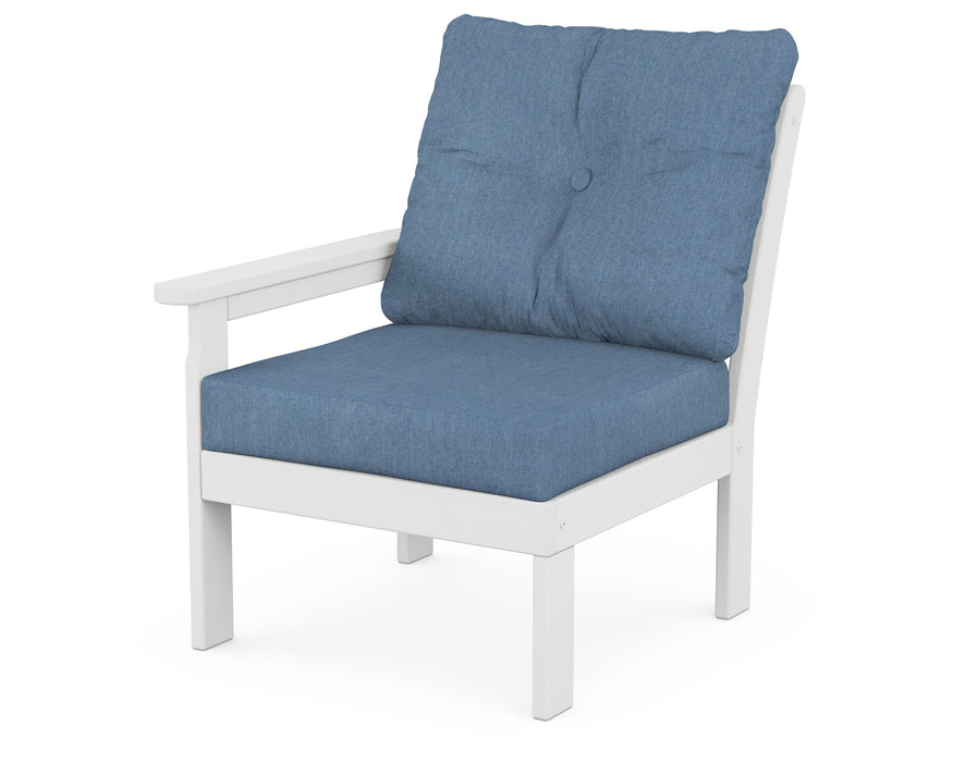 POLYWOOD Vineyard Modular Left Arm Chair in White / Sky Blue