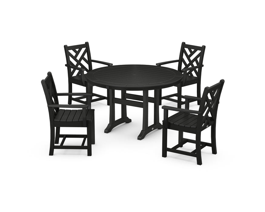 POLYWOOD Chippendale 5-Piece Nautical Trestle Dining Arm Chair Set in Black image