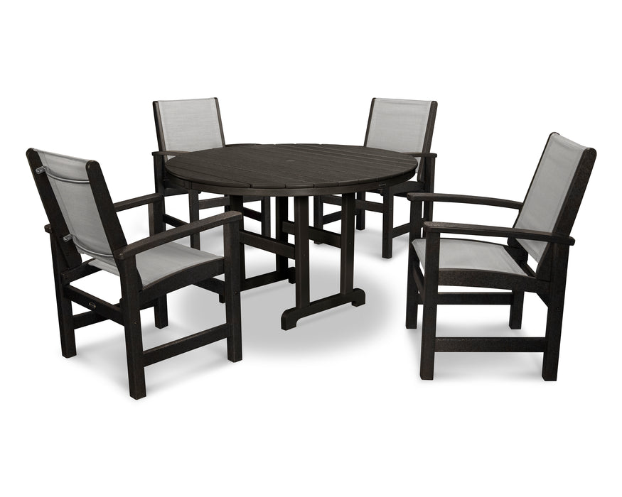 POLYWOOD Coastal 5-Piece Round Farmhouse Dining Set in Black / Metallic Sling image