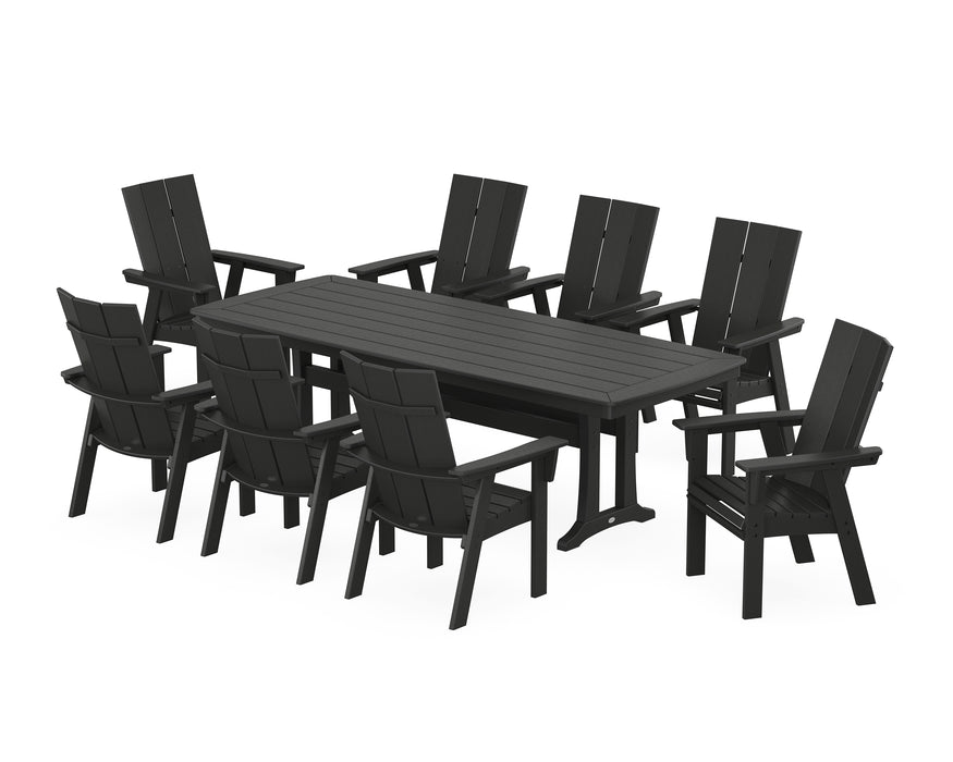 POLYWOOD Modern Curveback Adirondack 9-Piece Dining Set with Trestle Legs in Black image